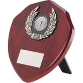 ROSEWOOD SHIELD AND SILVER TRIM ASSEMBLED TROPHY (1in CENTRE) - 6in
